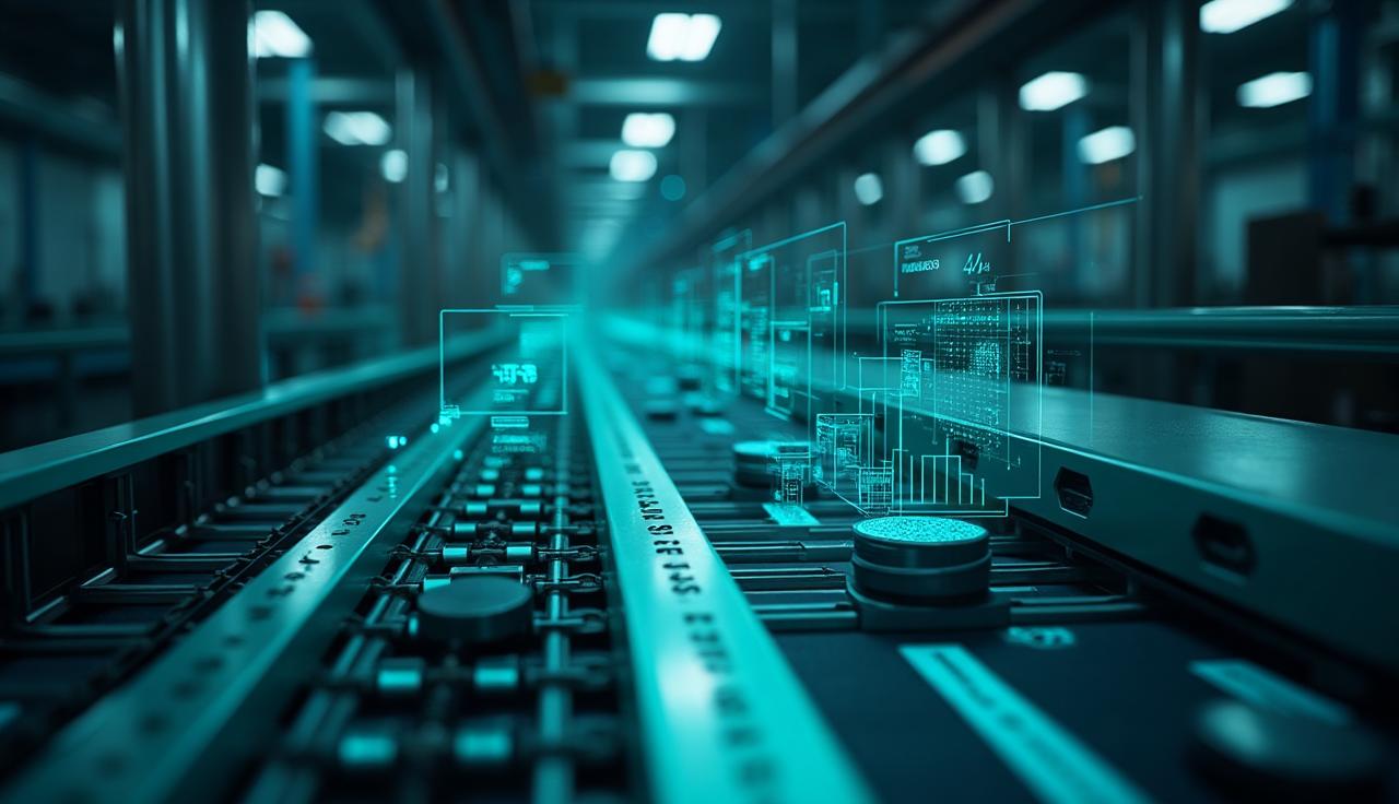 Real-time object detection identifying parts on production line with AI bounding boxes