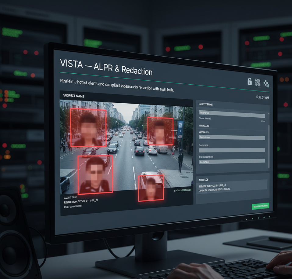 VISTA ALPR dashboard showing detection metrics and map view