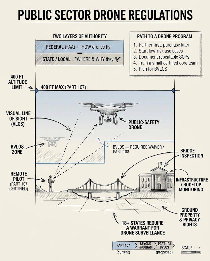 drones, FAA, Part 107, Part 108 BVLOS, drone compliance, public safety